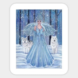 Rahmiel winter angel with wolves by Renee Lavoie Sticker
